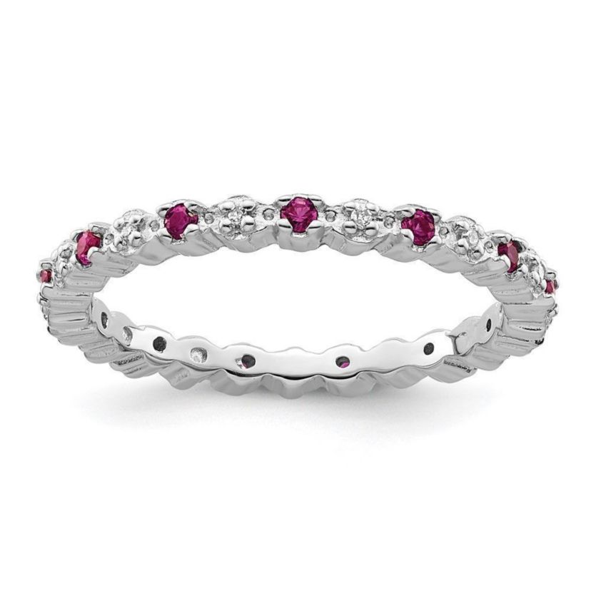 Lab Created 1/4 ct. t.w. Created Ruby and 0.04 ct. t.w. Diamond Stackable Expressions Ring in Sterling Silver