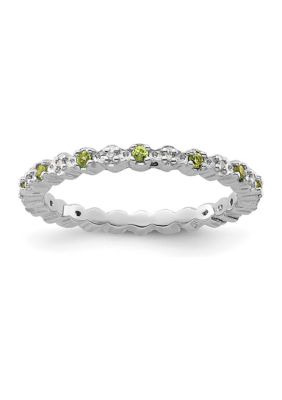 Belk & Co 1/4 ct. t.w. Peridot and 0.04 ct. t.w. Diamond Stackable Expressions Ring in Sterling Silver, White, 6