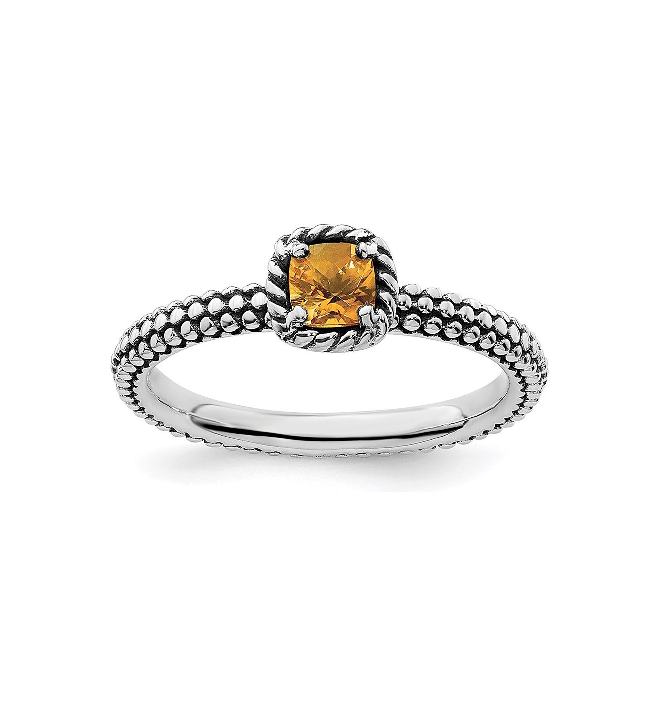 1/5 ct. t.w. Checker-cut Citrine Antiqued Stackable Expressions Ring in Sterling Silver