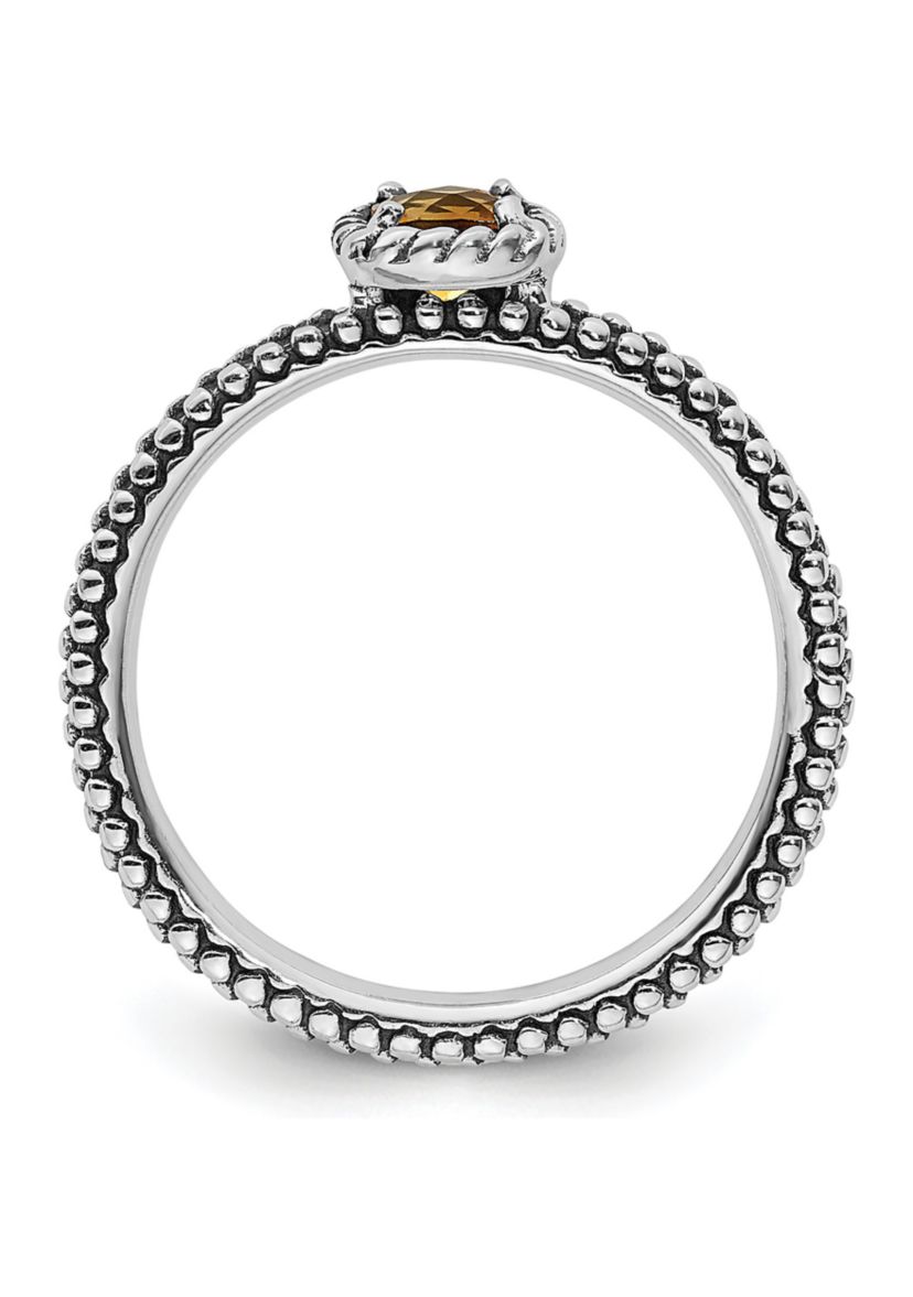1/5 ct. t.w. Checker-cut Citrine Antiqued Stackable Expressions Ring in Sterling Silver