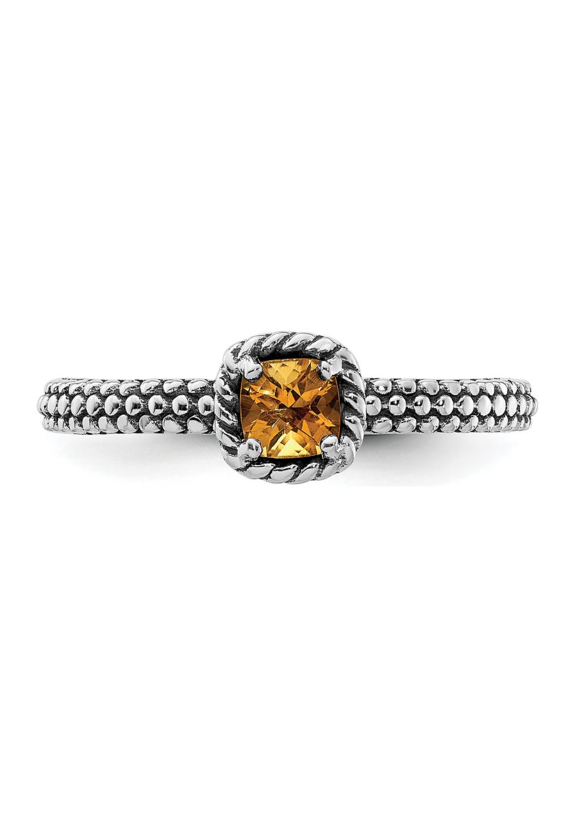 1/5 ct. t.w. Checker-cut Citrine Antiqued Stackable Expressions Ring in Sterling Silver