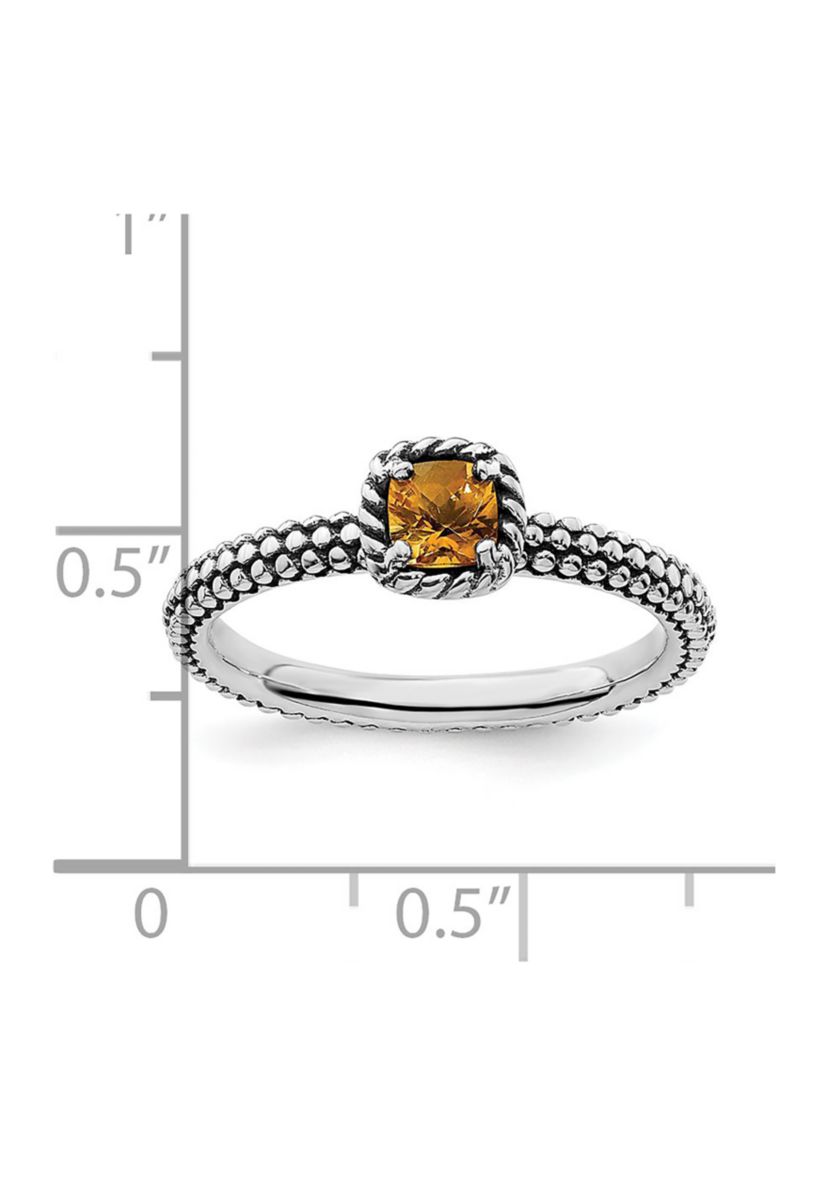 1/5 ct. t.w. Checker-cut Citrine Antiqued Stackable Expressions Ring in Sterling Silver