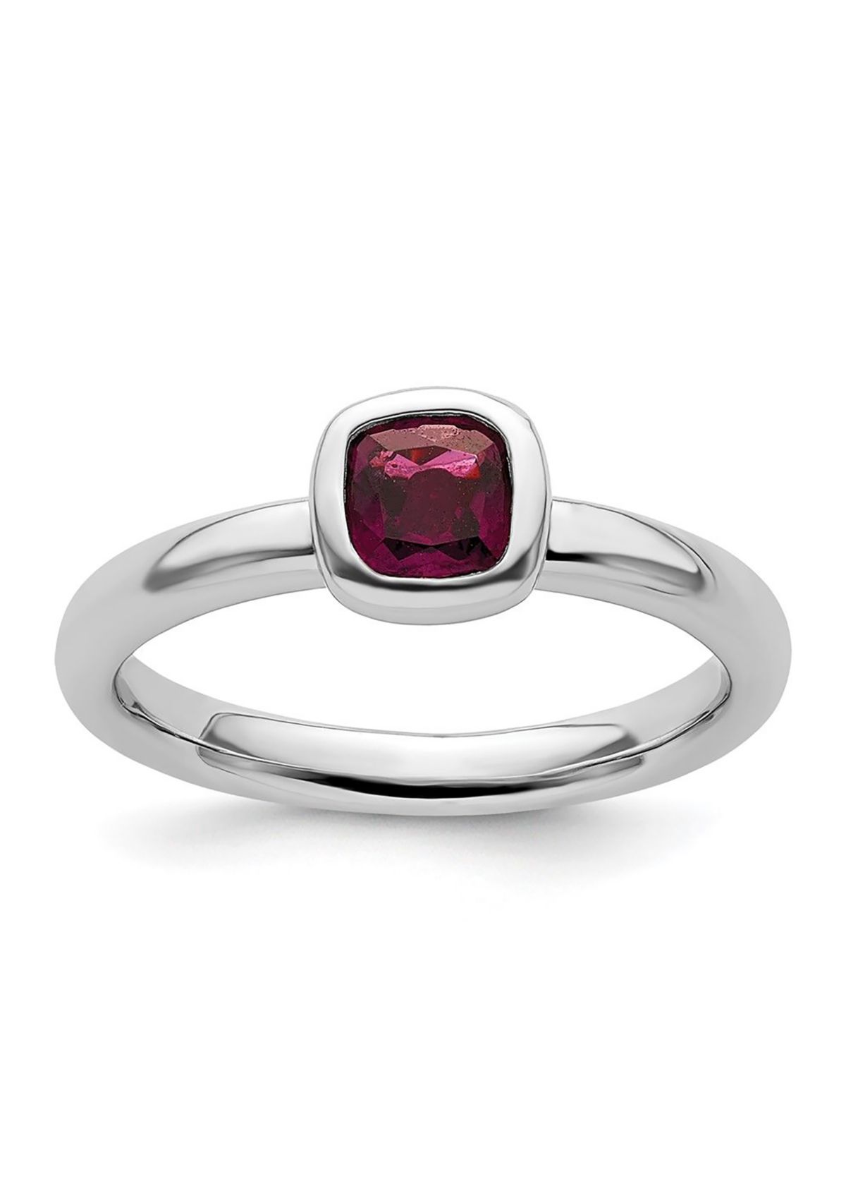 3/4 ct. t.w. Cushion-cut Rhodolite Garnet Ring in Rhodium Plated Sterling Silver