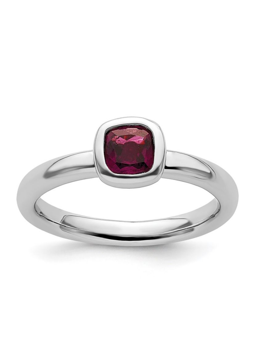 3/4 ct. t.w. Cushion-cut Rhodolite Garnet Ring in Rhodium Plated Sterling Silver