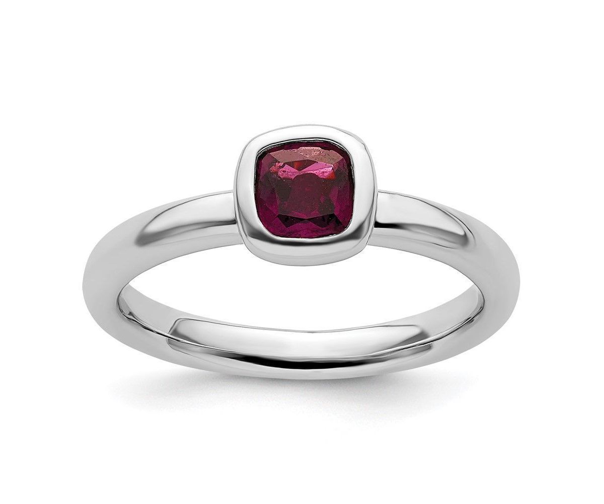 3/4 ct. t.w. Cushion-cut Rhodolite Garnet Ring in Rhodium Plated Sterling Silver