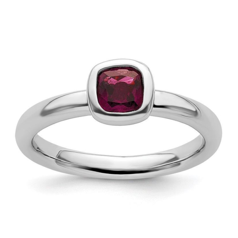 3/4 ct. t.w. Cushion-cut Rhodolite Garnet Ring in Rhodium Plated Sterling Silver