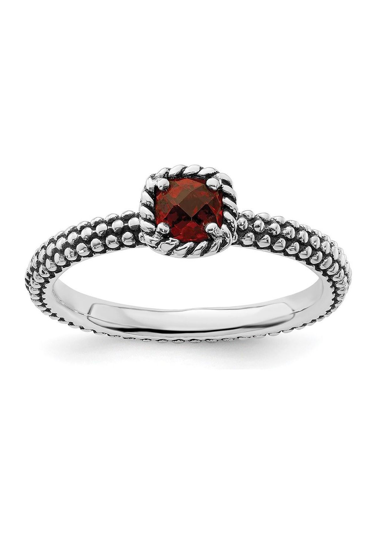 3/8 ct. t.w. Checker-cut Garnet Antiqued Stackable Expressions Ring in Sterling Silver