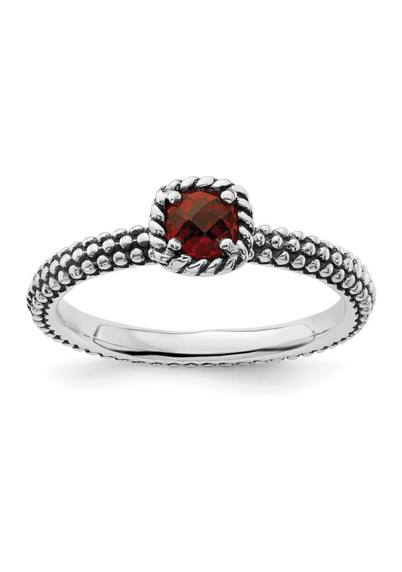 3/8 ct. t.w. Checker-cut Garnet Antiqued Stackable Expressions Ring in Sterling Silver