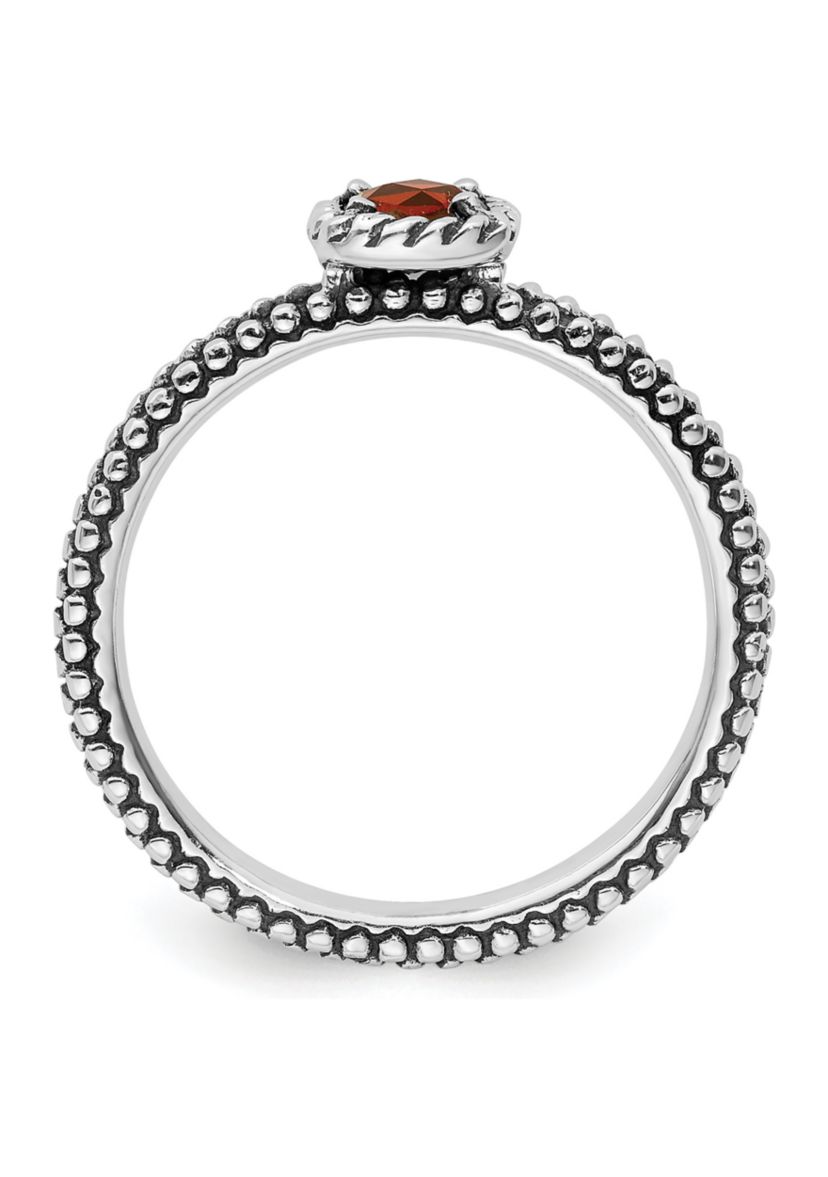 3/8 ct. t.w. Checker-cut Garnet Antiqued Stackable Expressions Ring in Sterling Silver