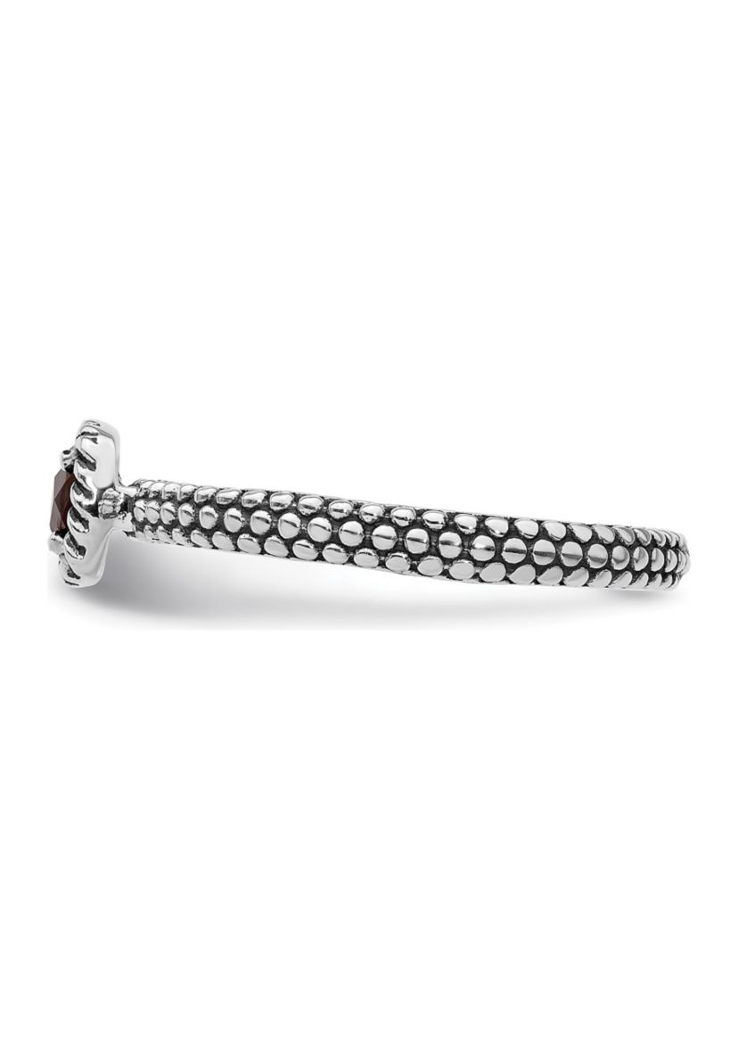 3/8 ct. t.w. Checker-cut Garnet Antiqued Stackable Expressions Ring in Sterling Silver