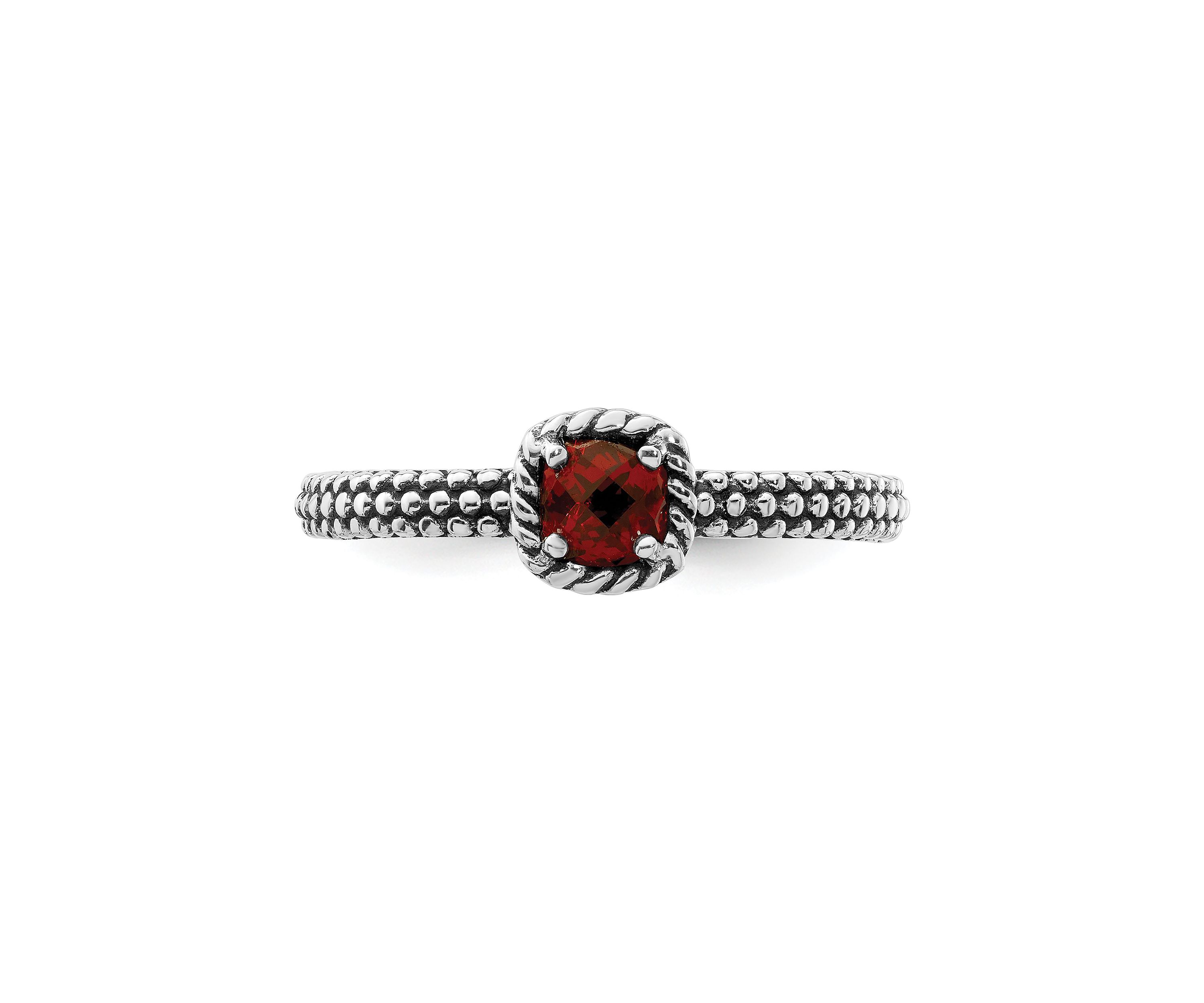 3/8 ct. t.w. Checker-cut Garnet Antiqued Stackable Expressions Ring in Sterling Silver