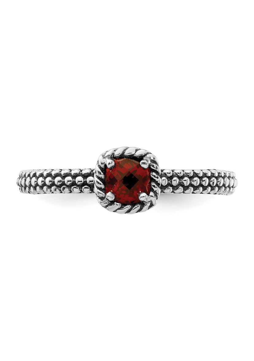 3/8 ct. t.w. Checker-cut Garnet Antiqued Stackable Expressions Ring in Sterling Silver
