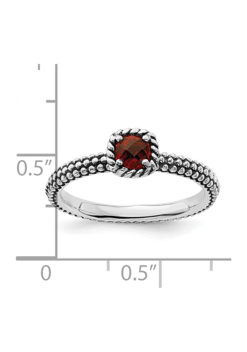 3/8 ct. t.w. Checker-cut Garnet Antiqued Stackable Expressions Ring in Sterling Silver
