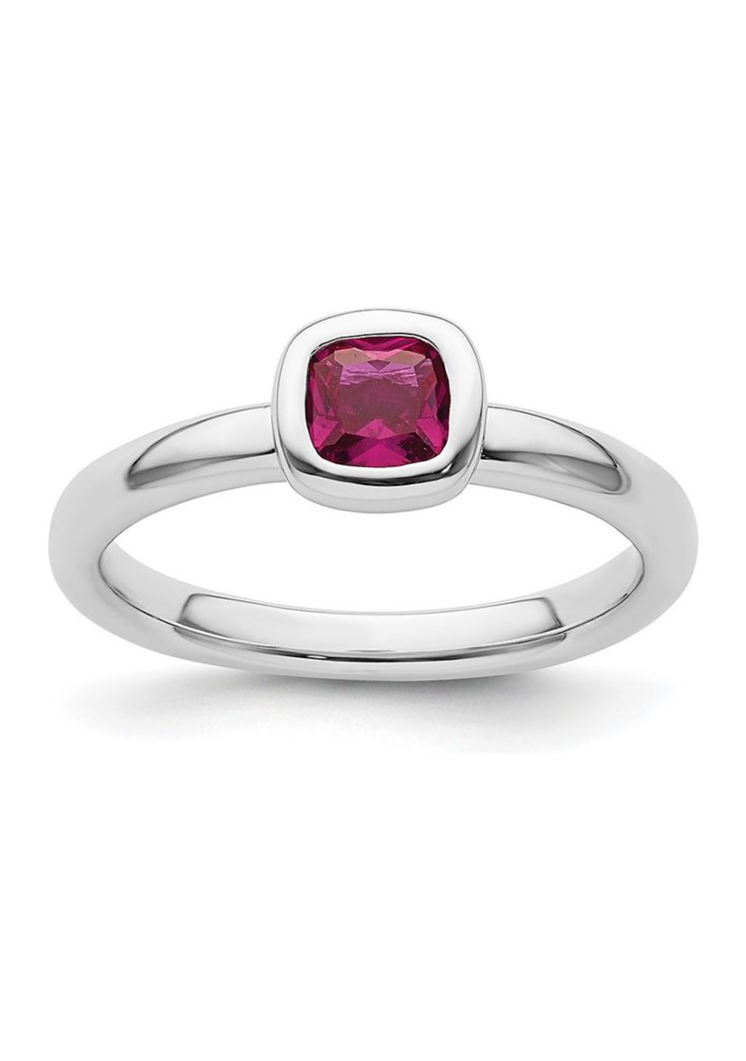 Lab Created 5/8 ct. t.w. Cushion-cut Created Ruby Stackable Expressions Ring in Sterling Silver