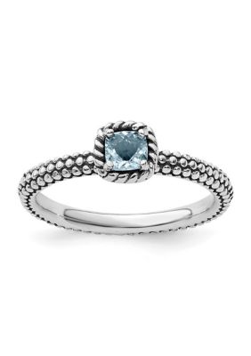 Belk & Co. 1/4 ct. t.w. Checker-cut Aquamarine Antiqued Stackable ...