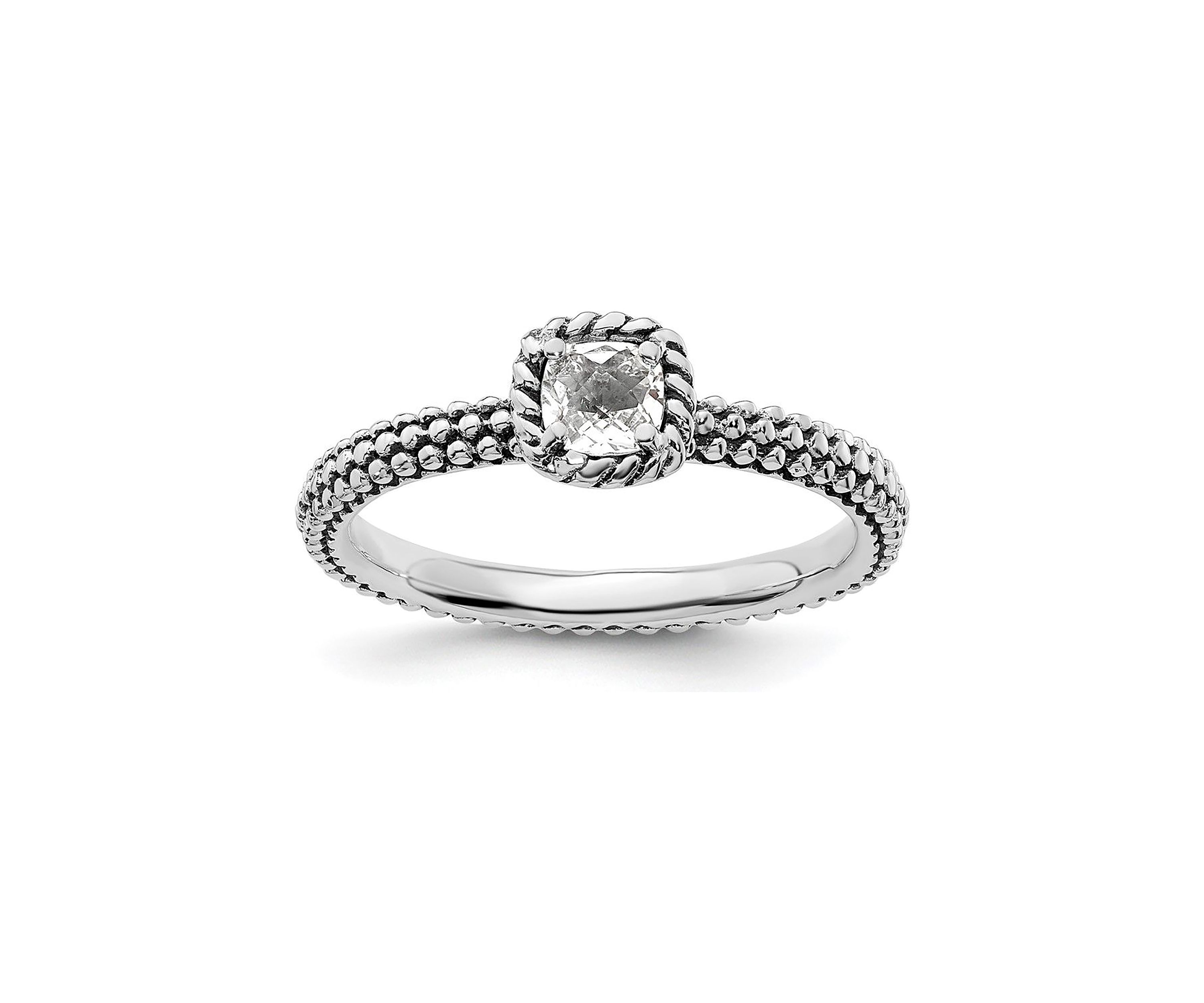 1/3 ct. t.w. Checker-cut White Topaz Antiqued Stackable Expressions Ring in Sterling Silver