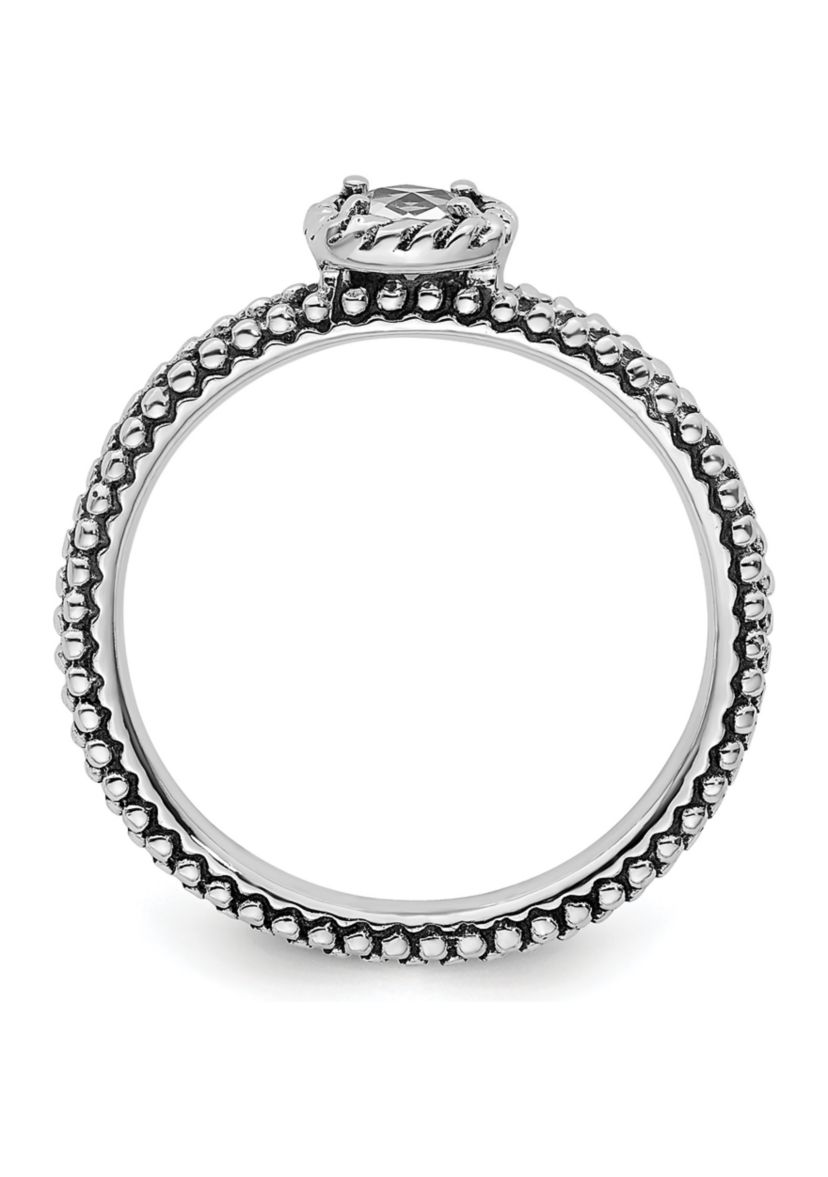 1/3 ct. t.w. Checker-cut White Topaz Antiqued Stackable Expressions Ring in Sterling Silver