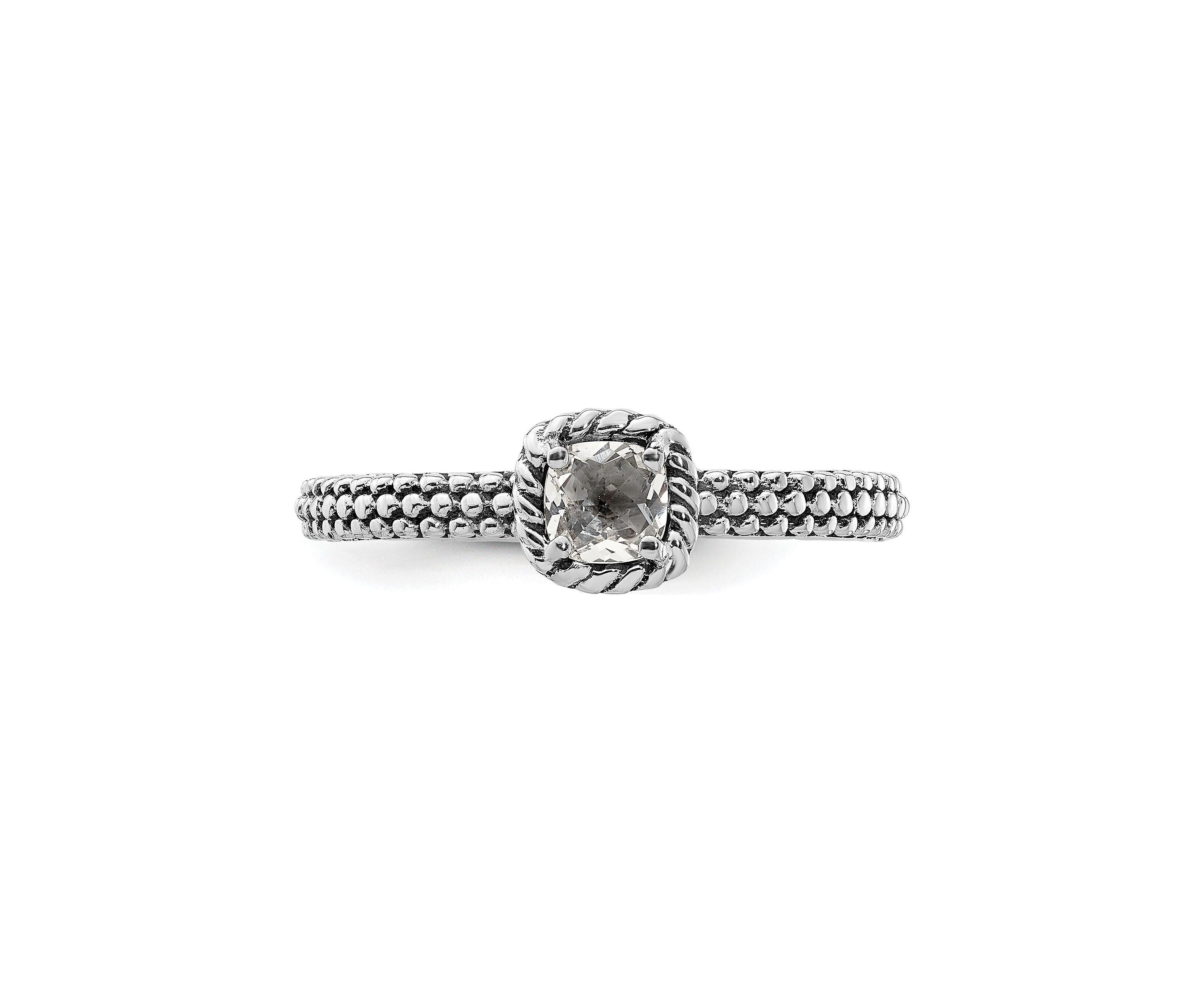 1/3 ct. t.w. Checker-cut White Topaz Antiqued Stackable Expressions Ring in Sterling Silver