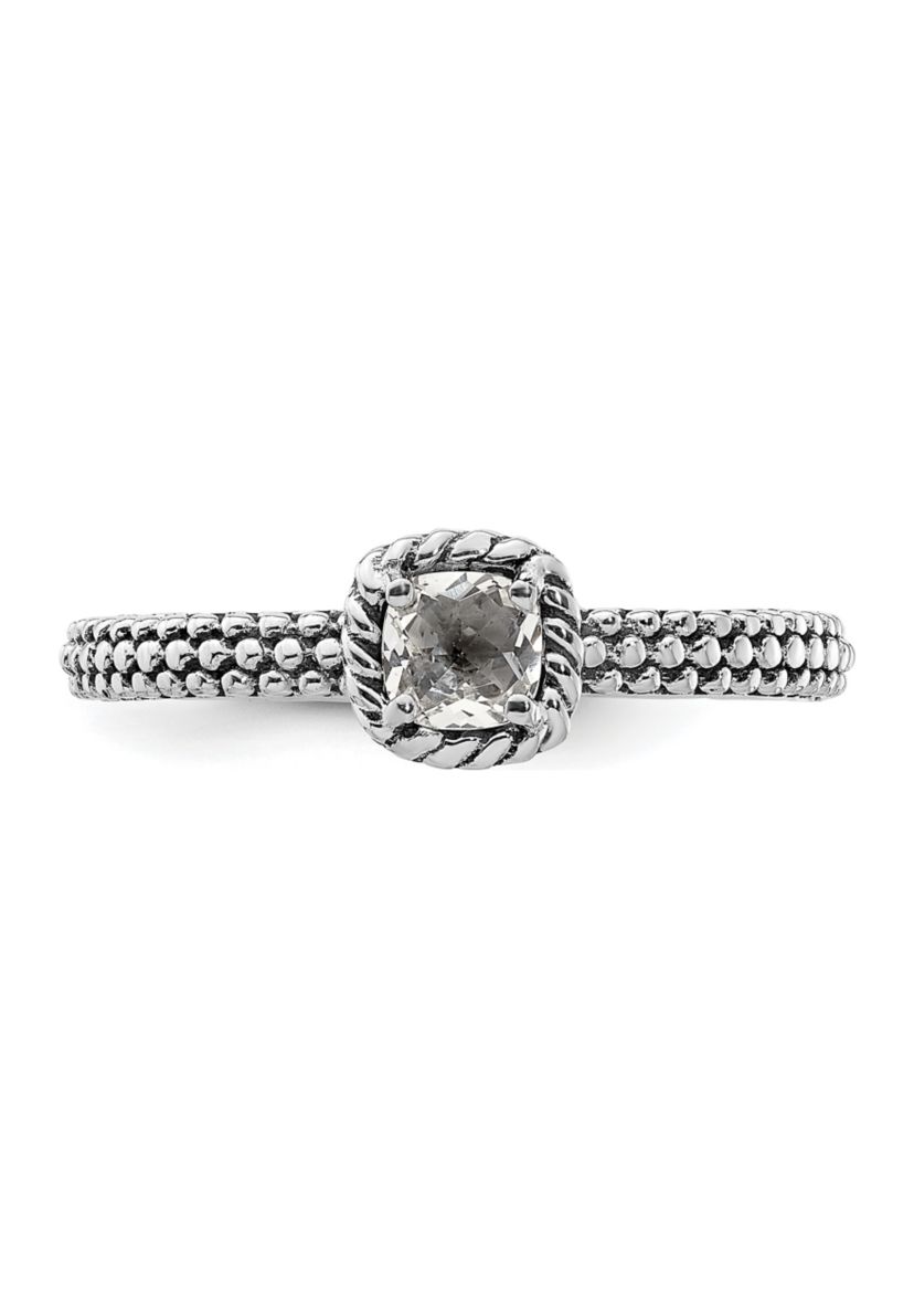 1/3 ct. t.w. Checker-cut White Topaz Antiqued Stackable Expressions Ring in Sterling Silver