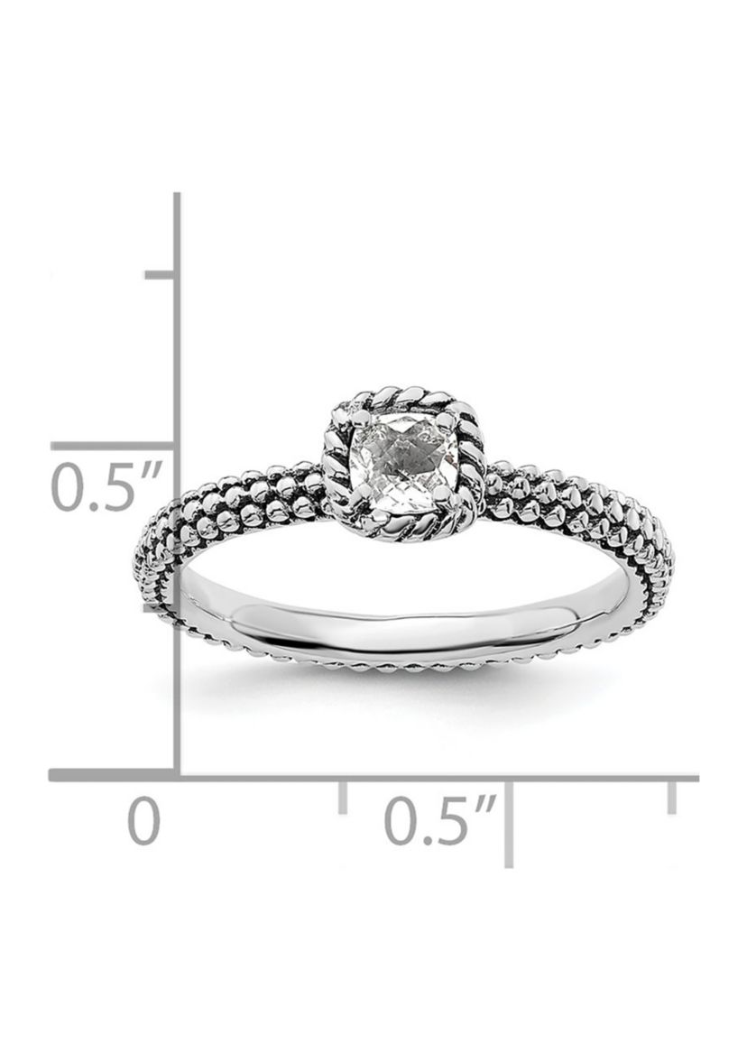 1/3 ct. t.w. Checker-cut White Topaz Antiqued Stackable Expressions Ring in Sterling Silver