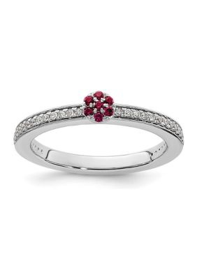 Belk & Co Lab Created 0.075 Ct. T.w. Ruby And 1/8 Ct. T.w. Diamond Stackable Expressions Ring In 14K Gold