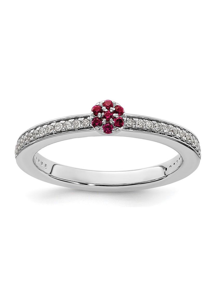 Lab Created 0.075 ct. t.w. Ruby and 1/8 ct. t.w. Diamond Stackable Expressions Ring in 14K Gold