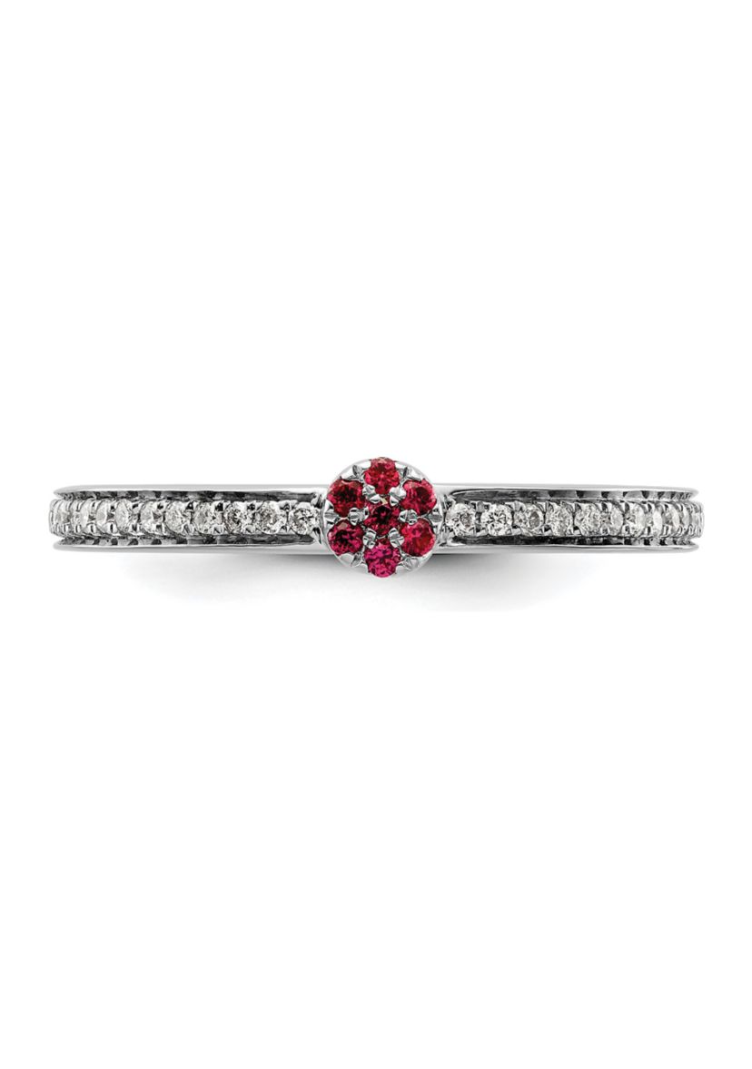 Lab Created 0.075 ct. t.w. Ruby and 1/8 ct. t.w. Diamond Stackable Expressions Ring in 14K Gold