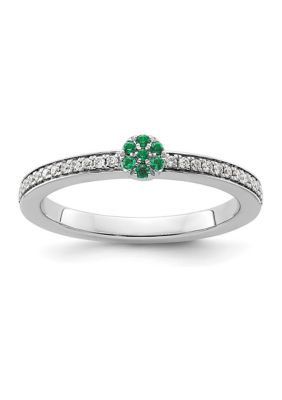 Belk & Co Lab Created 1/10 Ct. T.w. Emerald And 1/8 Ct. T.w. Diamond Stackable Expressions Ring In 14K Gold