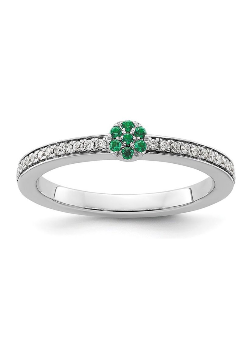 Lab Created 1/10 ct. t.w. Emerald and 1/8 ct. t.w. Diamond Stackable Expressions Ring in 14K Gold