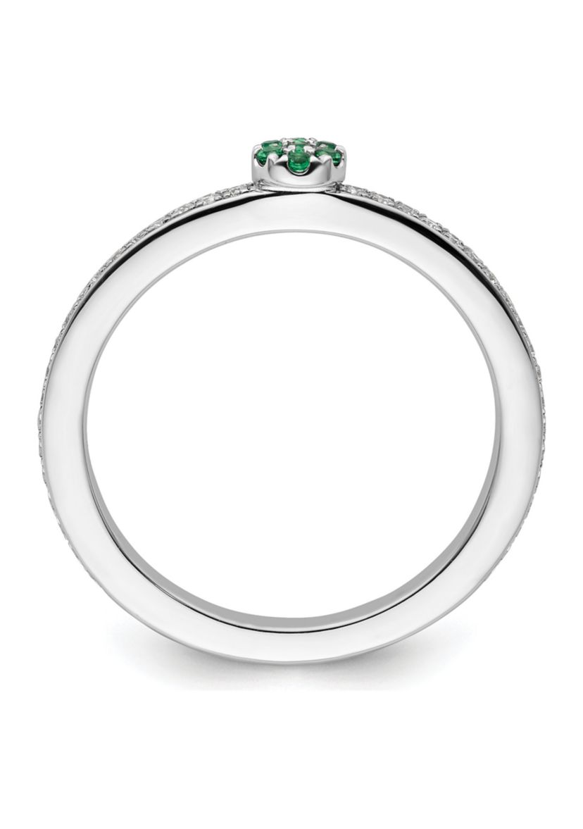 Lab Created 1/10 ct. t.w. Emerald and 1/8 ct. t.w. Diamond Stackable Expressions Ring in 14K Gold