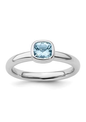 Belk & Co 1/2 ct. t.w. Cushion-cut Aquamarine Stackable Expressions Ring in Sterling Silver, White, 8