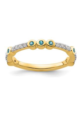 Belk & Co 1/8 ct. t.w. Blue Topaz and 1/10 ct. t.w. Diamond Stackable Expressions Ring in 14K Gold, Yellow, 6 -  0191101214554