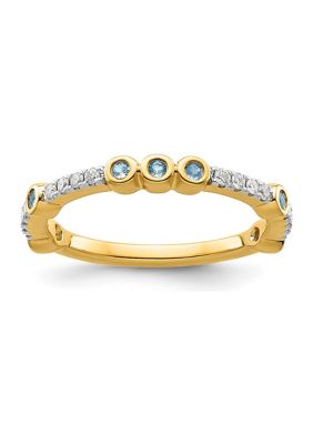 Belk & Co 1/5 ct. t.w. Aquamarine and 1/10 ct. t.w. Diamond Stackable Expressions Ring in 14K Gold, Yellow, 7 -  0191101214172