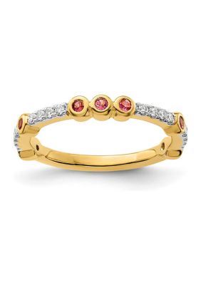 Belk & Co 1/10 ct. t.w. Pink Tourmaline and 1/10 ct. t.w. Diamond Stackable Expressions Ring in 14K Gold, Yellow, 8 -  0191101214486