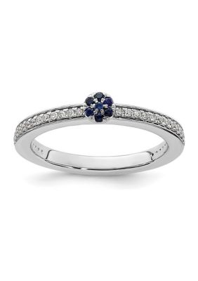 Belk & Co Lab Created 0.075 Ct. T.w. Sapphire And 1/8 Ct. T.w. Diamond Stackable Expressions Ring In 14K Gold