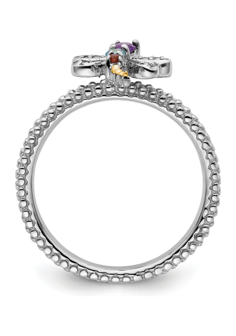 1/10 ct. t.w. Gemstone and 0.03 ct. t.w. Diamond Stackable Expressions Dragonfly Ring in Sterling Silver and 14K Gold
