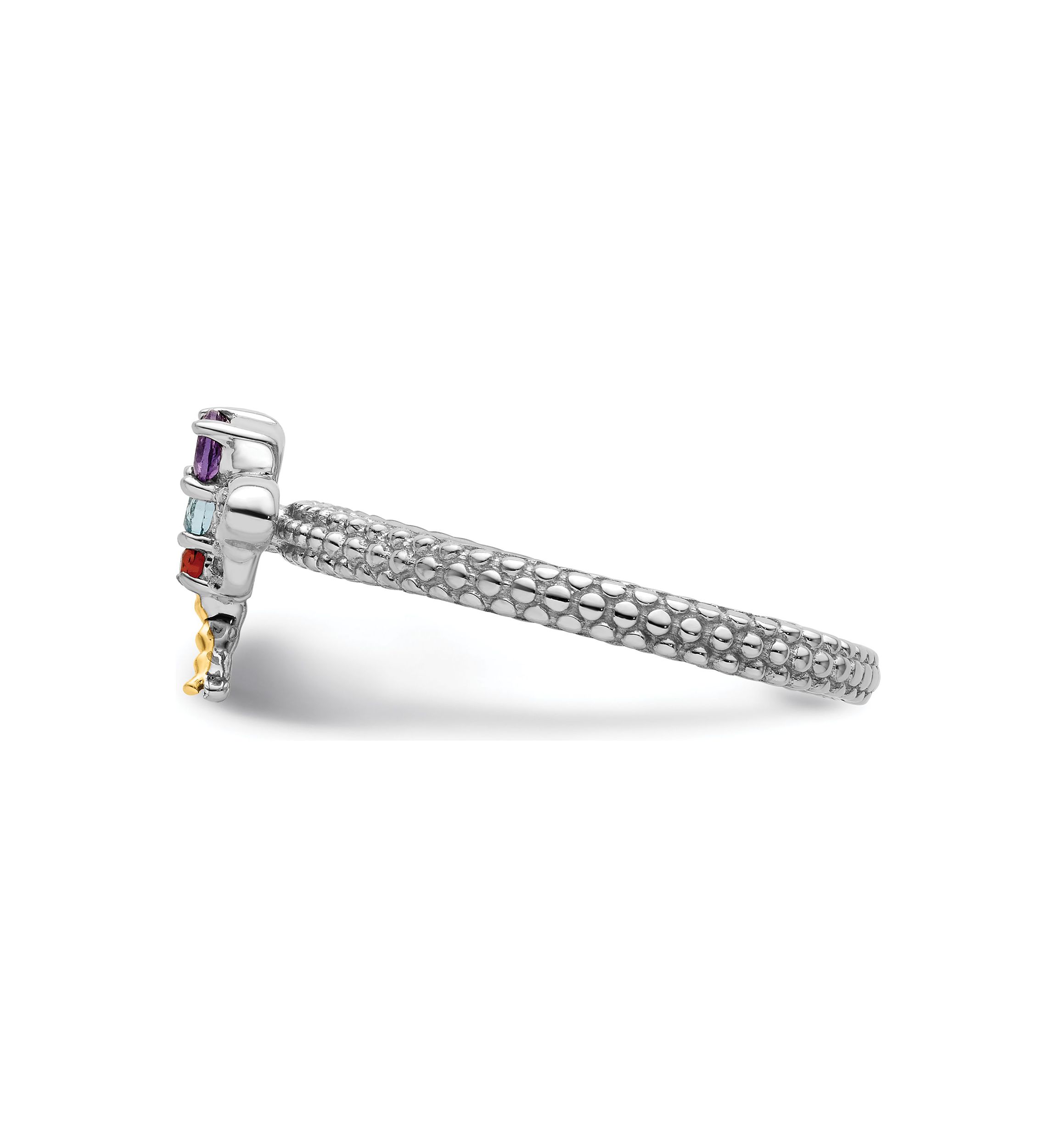 1/10 ct. t.w. Gemstone and 0.03 ct. t.w. Diamond Stackable Expressions Dragonfly Ring in Sterling Silver and 14K Gold