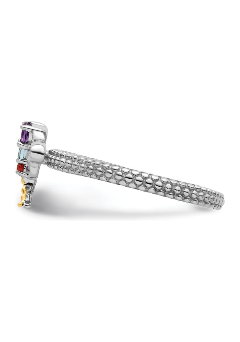1/10 ct. t.w. Gemstone and 0.03 ct. t.w. Diamond Stackable Expressions Dragonfly Ring in Sterling Silver and 14K Gold