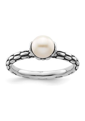 Belk & Co Sterling Silver Stackable Expressions Polished Patterned White Freshwater Cultured Pearl Ring, 6