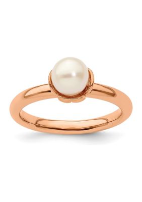Belk & Co Sterling Silver Stackable Expressions White Freshwater Cultured Pearl Pink-plated Ring, 6