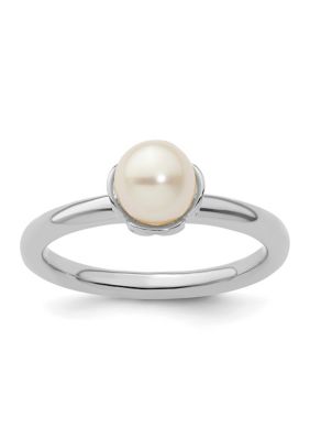 Belk & Co Sterling Silver Stackable Expressions Polished White Freshwater Cultured Pearl Ring, 7