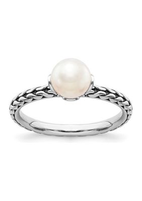 Belk & Co Sterling Silver Stackable Expressions 7.0-7.5mm White Freshwater Cultured Pearl Ring, 6
