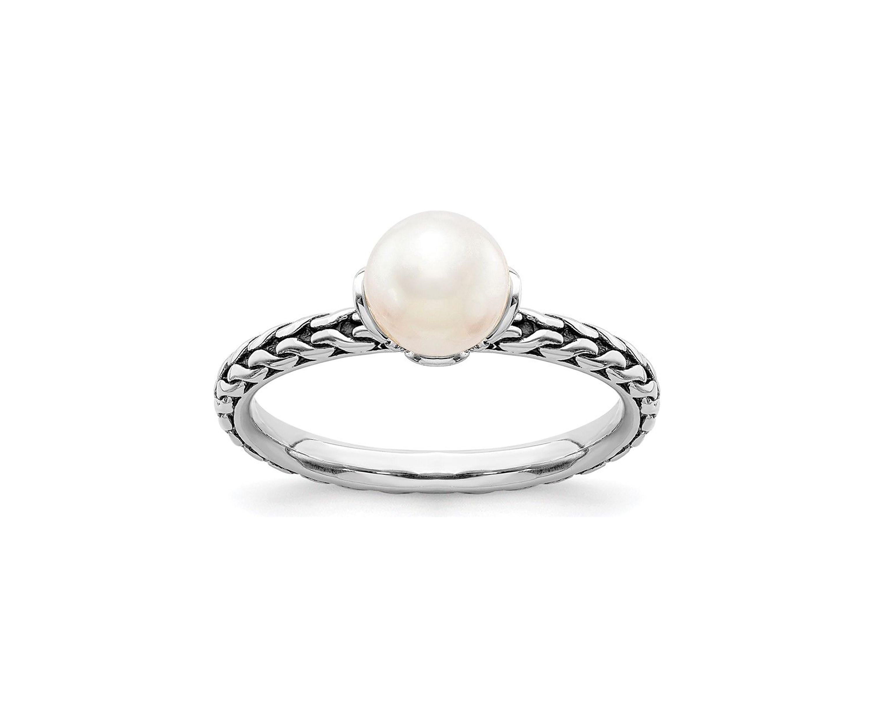 Sterling Silver Stackable Expressions 7.0-7.5mm White Freshwater Cultured Pearl Ring