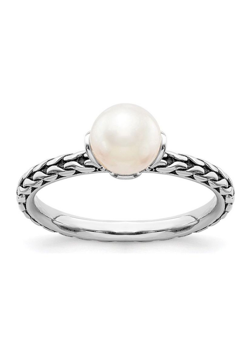 Sterling Silver Stackable Expressions 7.0-7.5mm White Freshwater Cultured Pearl Ring