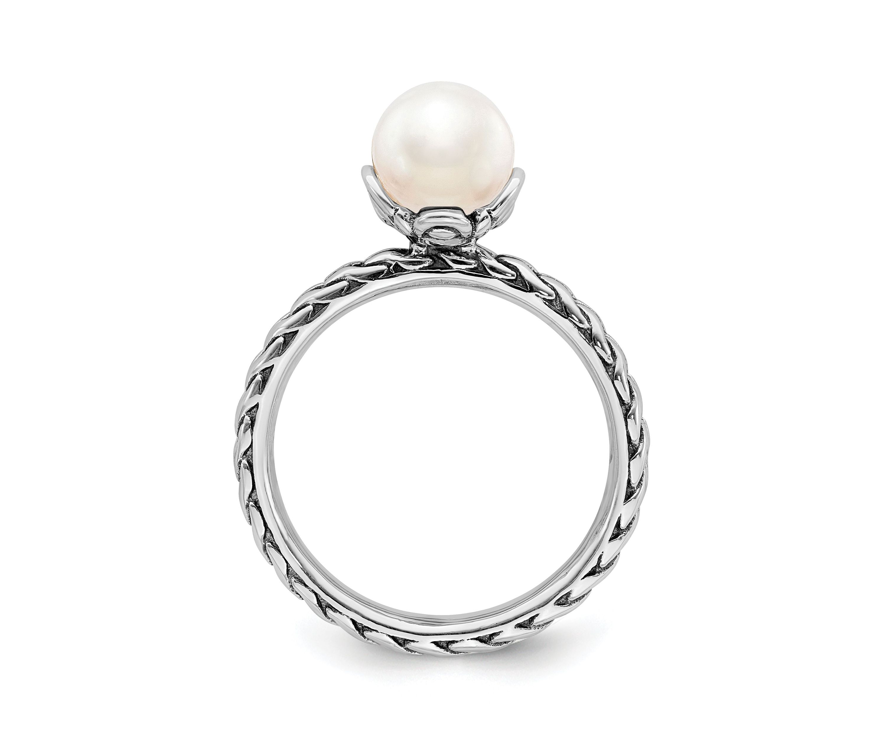 Sterling Silver Stackable Expressions 7.0-7.5mm White Freshwater Cultured Pearl Ring