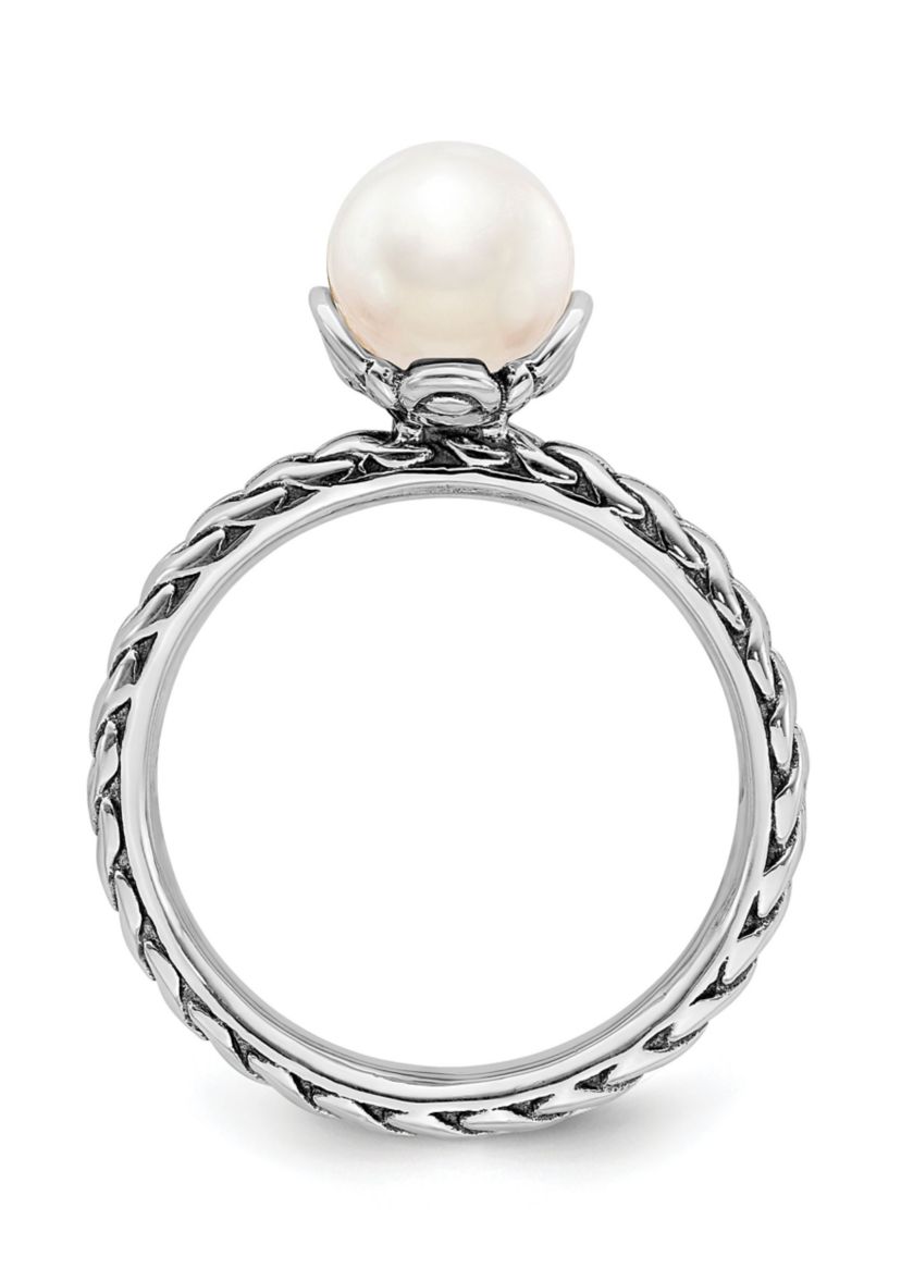 Sterling Silver Stackable Expressions 7.0-7.5mm White Freshwater Cultured Pearl Ring