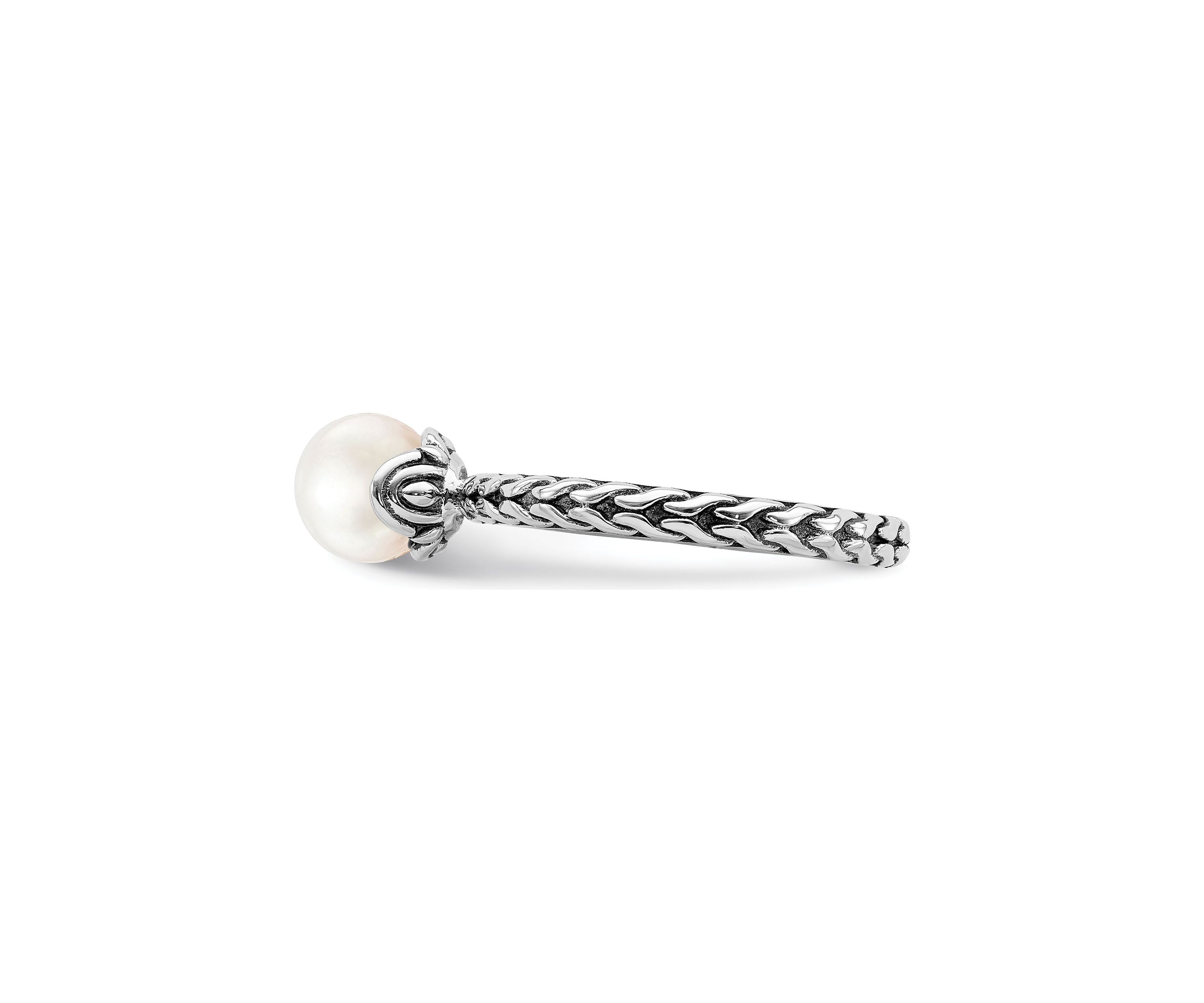 Sterling Silver Stackable Expressions 7.0-7.5mm White Freshwater Cultured Pearl Ring