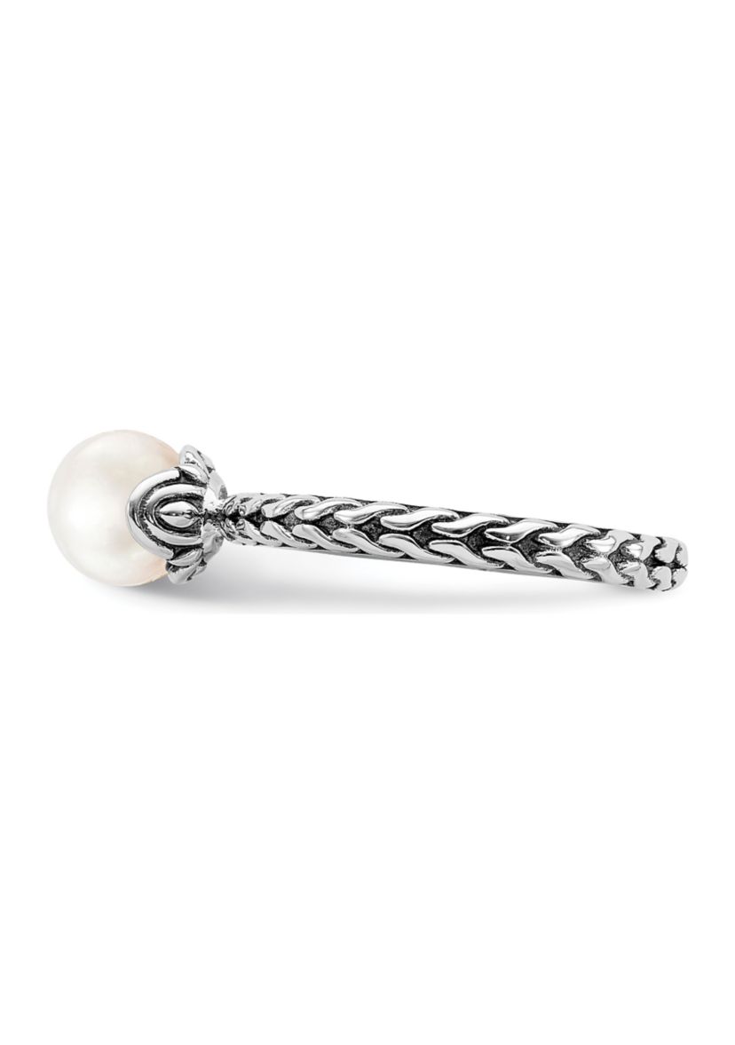 Sterling Silver Stackable Expressions 7.0-7.5mm White Freshwater Cultured Pearl Ring