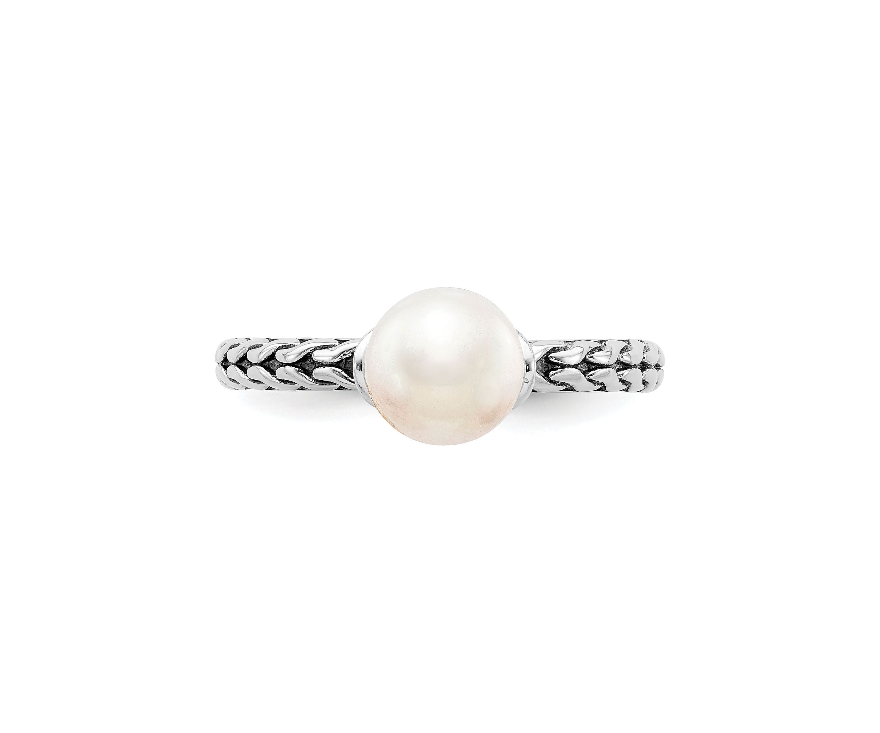 Sterling Silver Stackable Expressions 7.0-7.5mm White Freshwater Cultured Pearl Ring