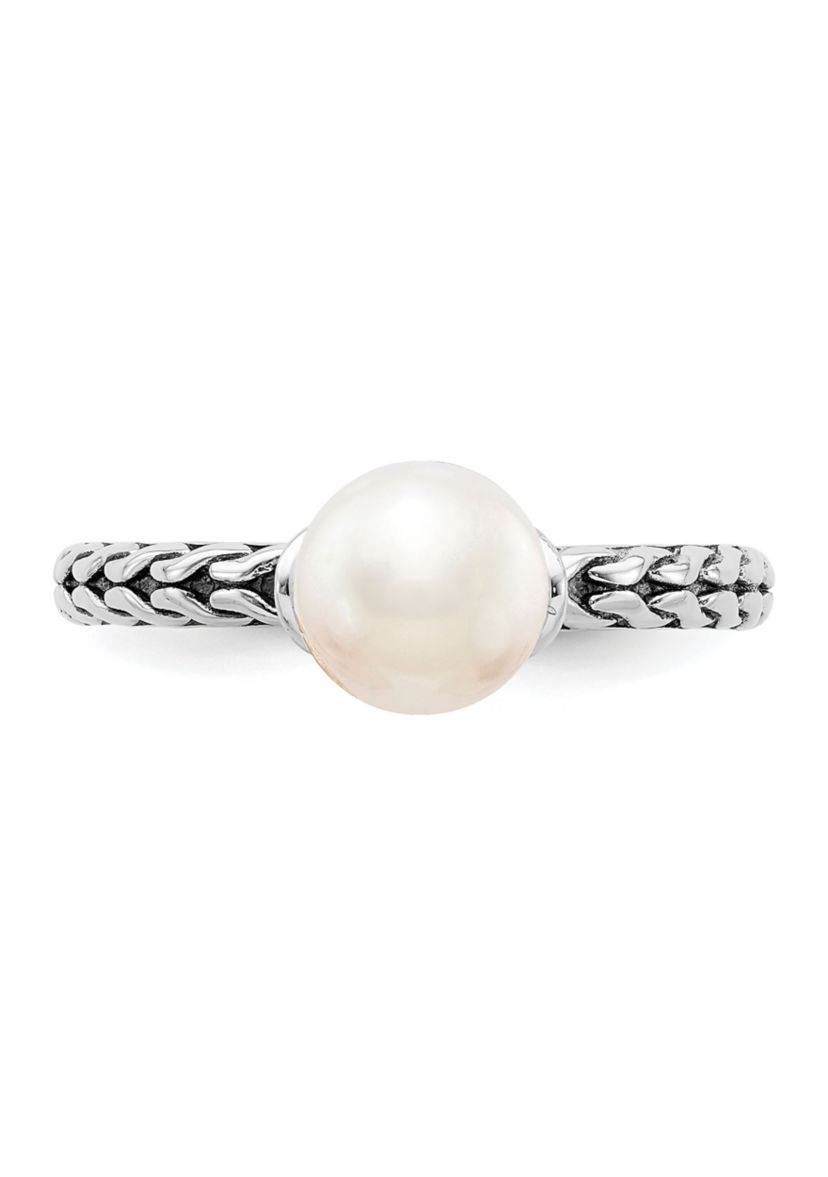 Sterling Silver Stackable Expressions 7.0-7.5mm White Freshwater Cultured Pearl Ring